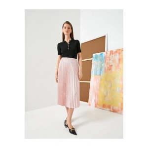 Pileli Midi Etek Puantiyeli Normal Bel