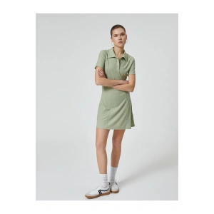 Polo Yaka Mini Elbise A Kesim Kısa Kollu Ribanalı