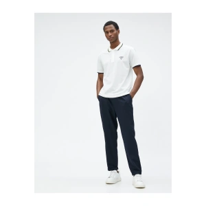 Polo Yaka Tişört Baskılı Kısa Kollu Düğmeli Biyeli