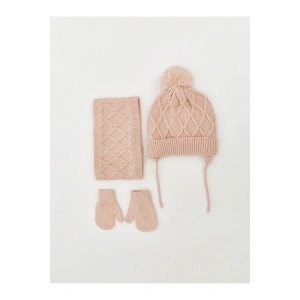 Ponponlu Kız Bebek Atkı Bere Ve Eldiven Takım (W5)