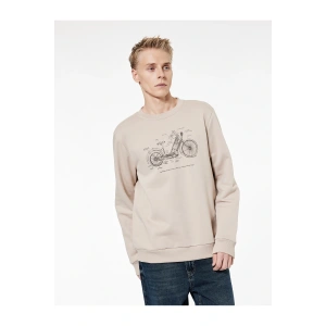 Regular Fit Uzun Kollu Şardonlu Baskılı Bisiklet Yaka Sweatshirt