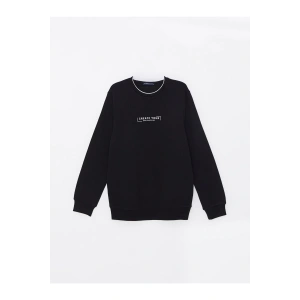 Siyah Bisiklet Yaka Baskılı Erkek Kalın Sweatshirt