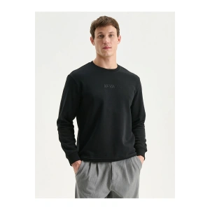 Siyah Bisiklet Yaka Baskılı Erkek Sweatshirt