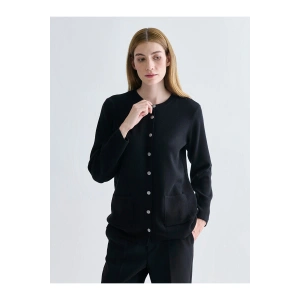 Siyah Bisiklet Yaka Kadın Triko Hırka