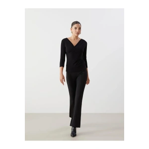 Siyah Ekstra Dar Fit İspanyol Paça Kadın Pantolon