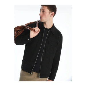 Siyah Slim Fit Gömlek Yaka Süet Erkek Mont