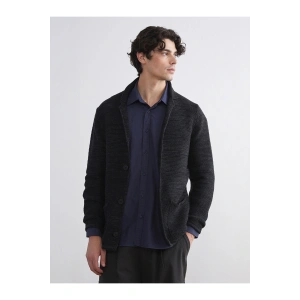 Siyah Standart Kalıp V Yaka Erkek Triko Hırka