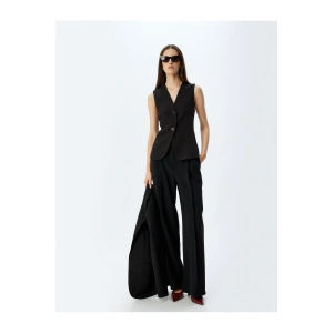 Slim Fit Düğmeli V Yaka Uzun Blazer Yelek