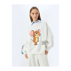 Tom ve Jerry Baskılı Bisiklet Yaka Şardonlu Rahat Kalıp Lisanslı Sweatshirt