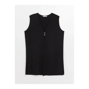 V Yaka Düz Interlok Kadın Yelek