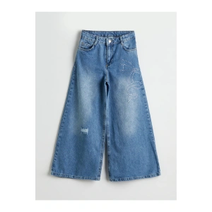 Wideleg Taşlı Kız Çocuk Jean Pantolon
