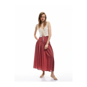 X Melis Ağazat - Büzgülü Belden Oturtma Detaylı Midi Kloş Etek