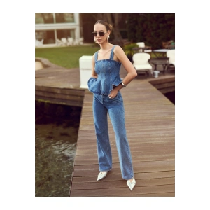 X Sima Tarkan - Pamuklu Düz Uzun Paça Normal Bel Jean Pantolon - Straight Fit Jean 5SAL4020