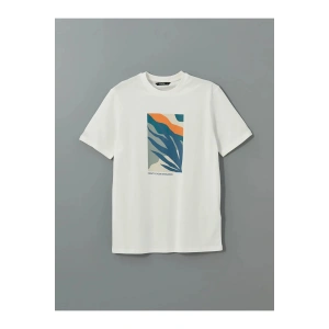 XSIDE Ekru Bisiklet Yaka Baskılı Penye Erkek Tişört