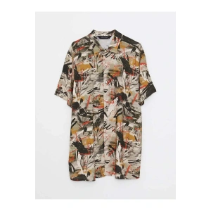 XSIDE Haki Regular Fit Kısa Kollu Desenli Poplin Erkek Gömlek