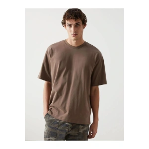 XSIDE Kahverengi Bisiklet Yaka Kısa Kollu Penye Erkek Tişört