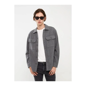 XSIDEGri Rahat Kalıp Uzun Kollu Erkek Oduncu Gömlek Ceket