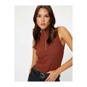 Yarım Fermuarlı Atlet Hafif Dik Yaka Slim Fit