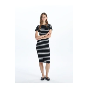 Yeni Sezon Bisiklet Yaka Cizgili Kadin Bodycon Elbise - S5GP52Z8