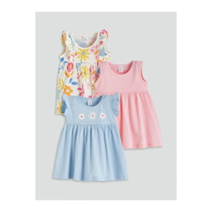 Yeni Sezon Bisiklet Yaka Kiz Bebek Penye Elbise 3lu - S5MI64Z1