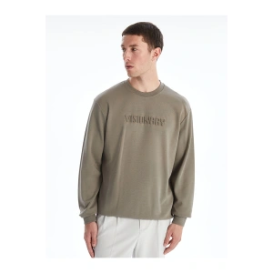 Yeşil Bisiklet Yaka Kabartmalı Erkek Sweatshirt