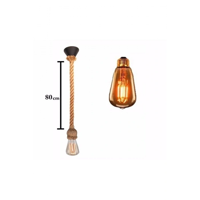 Rustik Jüt Halatlı Sarkıt Lamba Avize Retro Otantik Halat-100 Cm +ampül /1 Adet