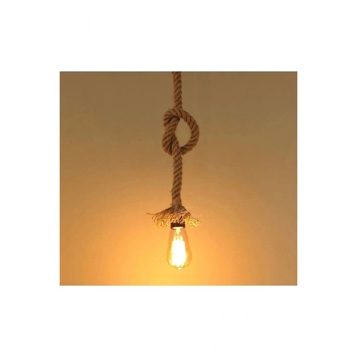 Rustik Jüt Halatlı Sarkıt Lamba Avize Retro Otantik Halat-100 Cm +ampül /1 Adet