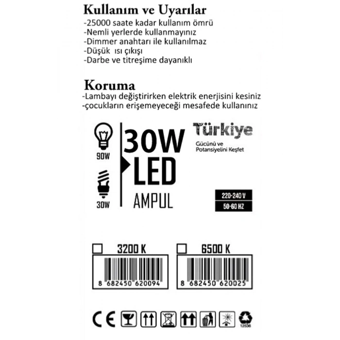 30wat Tasarruflu E27 Beyaz Renk Torch Led Ampul-6 Adettir