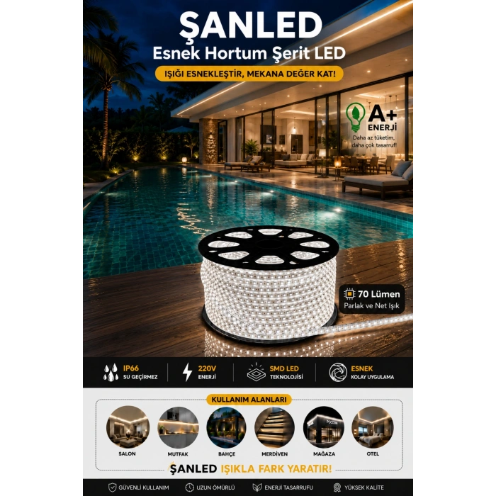 Hortum Esnek Şerit Led Beyaz ,mavi,günışığı,amber Rengi + 220v Fiş/2,3,4,5,10,15,20,25,50,100 Metre