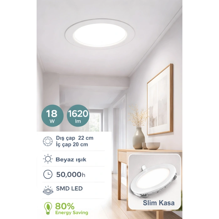 18w Tasarruflu Led Yuvarlak Beyaz Işık Sıva Altı Slim Panel Tavan Aydınlatma Armatürü-1 Adettir