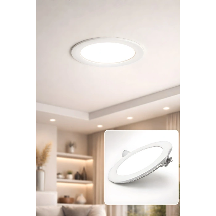 6w Tasarruflu Led Yuvarlak Beyaz Işık Sıva Altı Slim Panel Tavan Aydınlatma Armatürü-1 Adettir