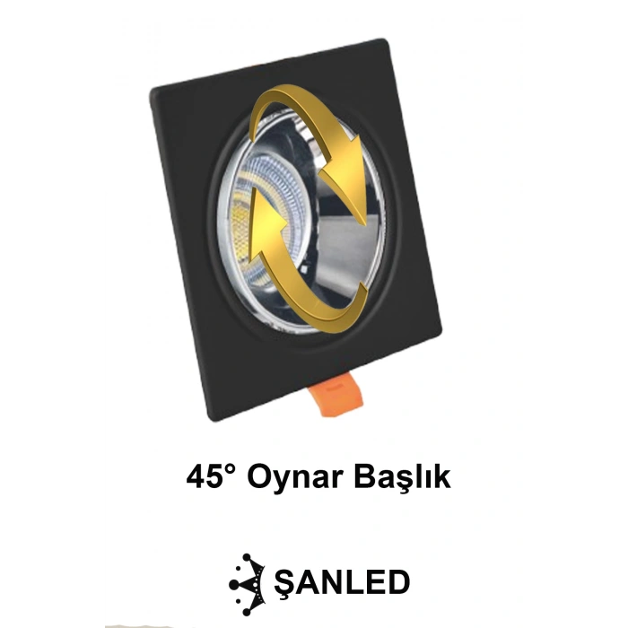 7w Sıva Altı Oynar Başlık Gu10 Kare Siyah Kasa Beyaz Işık Led Spot Lamba-10 Adet