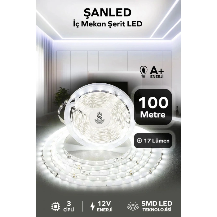 3 Çipli Iç Mekan Şerit Led Tüm Mekanlar-(trafosuz) 5,10,20,30,40,50,100m