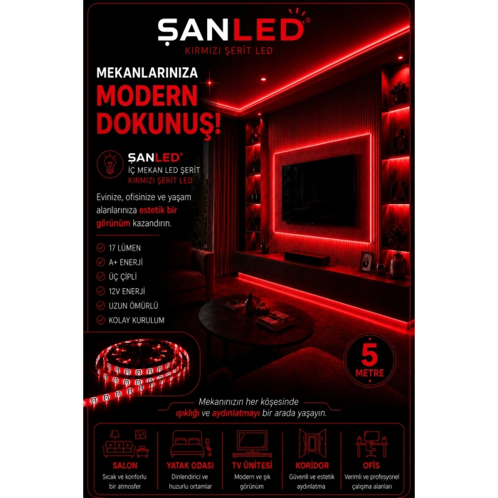 3 Çipli Iç Mekan Şerit Led Tüm Mekanlar-(trafosuz) 5,10,20,30,40,50,100m