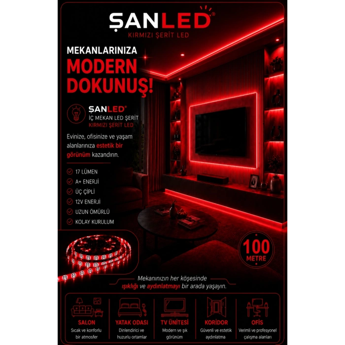 3 Çipli Iç Mekan Şerit Led Tüm Mekanlar-(trafosuz) 5,10,20,30,40,50,100m