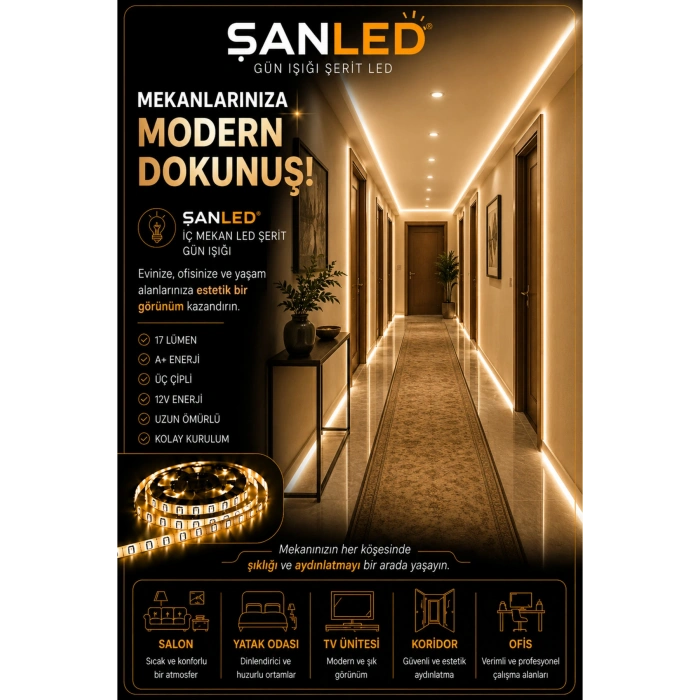 3 Çipli Iç Mekan Şerit Led Tüm Mekanlar-(trafosuz) 5,10,20,30,40,50,100m