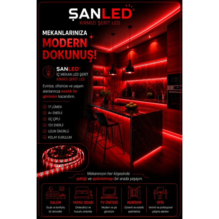 3 Çipli Iç Mekan Şerit Led Tüm Mekanlar-(trafosuz) 5,10,20,30,40,50,100m
