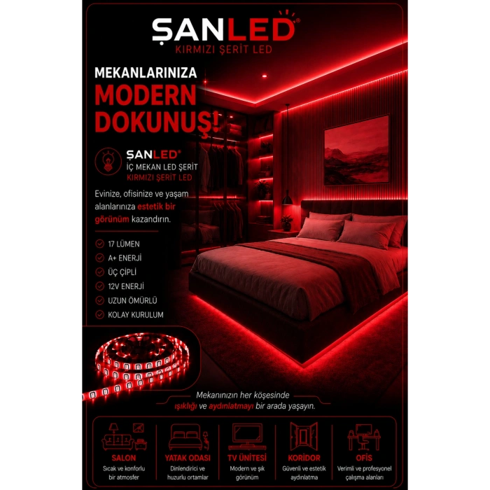 3 Çipli Iç Mekan Şerit Led Tüm Mekanlar-(trafosuz) 5,10,20,30,40,50,100m