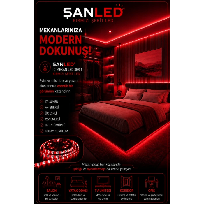 3 Çipli Iç Mekan Şerit Led Tüm Mekanlar-(trafosuz) 5,10,20,30,40,50,100m