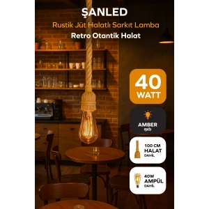 Rustik Jüt Halatlı Sarkıt Lamba Avize Retro Otantik Halat-100 Cm +ampül /1 Adet