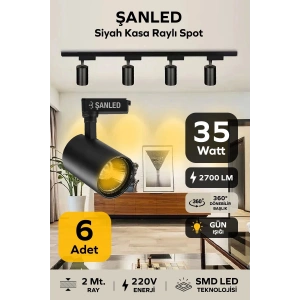Led Siyah Kasa Gün Işığı 35w Raylı Spot / 6 Adet 2 Metre Ray