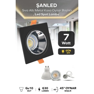 7w Sıva Altı Oynar Başlık Gu10 Kare Siyah Kasa Gün Işığı Led Spot Lamba-1 Adet