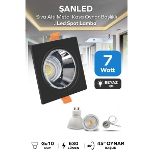 6w Sıva Altı Oynar Başlık Gu10 Kare Siyah Kasa Beyaz Işık Led Spot Lamba-1 Adet