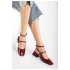 ST-003 Bordo Rugan Günlük 4 cm Topuklu Bayan Ayakkabı
