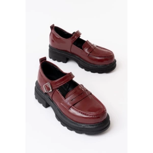 Kömen 745-771 Bordo Rugan Kadın Günlük Yüksek Tabanlı Loafer Ayakkabı