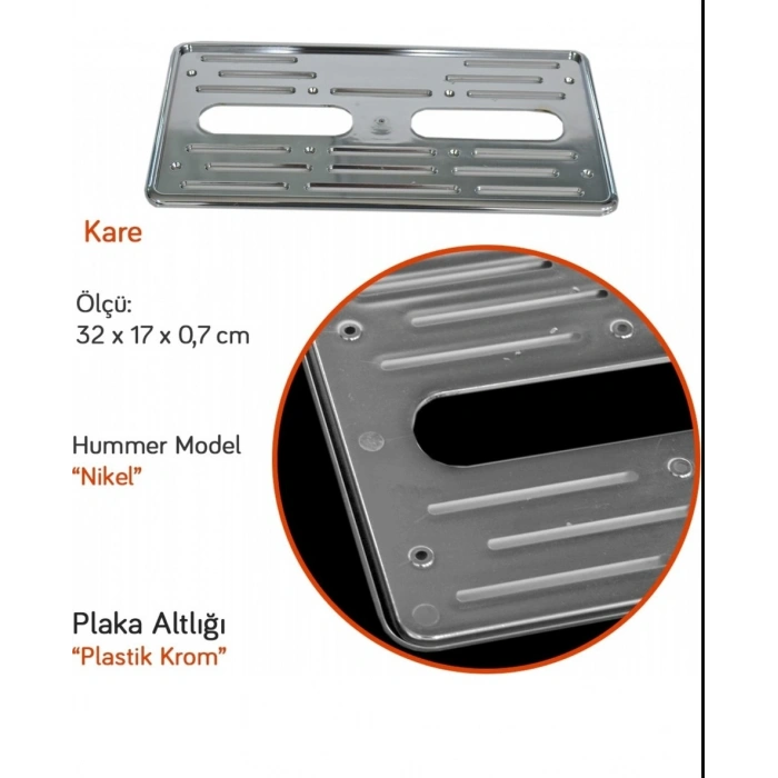 Toptan Kare Araç Plakalığı Krom Renk Hummer İnce Model 1 Adet