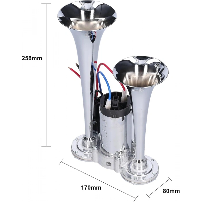 Toptan Havalı Korna 2 Borulu Krom Gövde Kendinden Kompresörlü 12v Roleli Tak Çalıştır