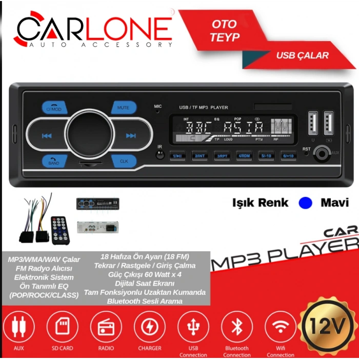 Toptan Araç Oto Teyp Bluetoothlu Çift Usblli Anfi Çıkışlı Eco Model