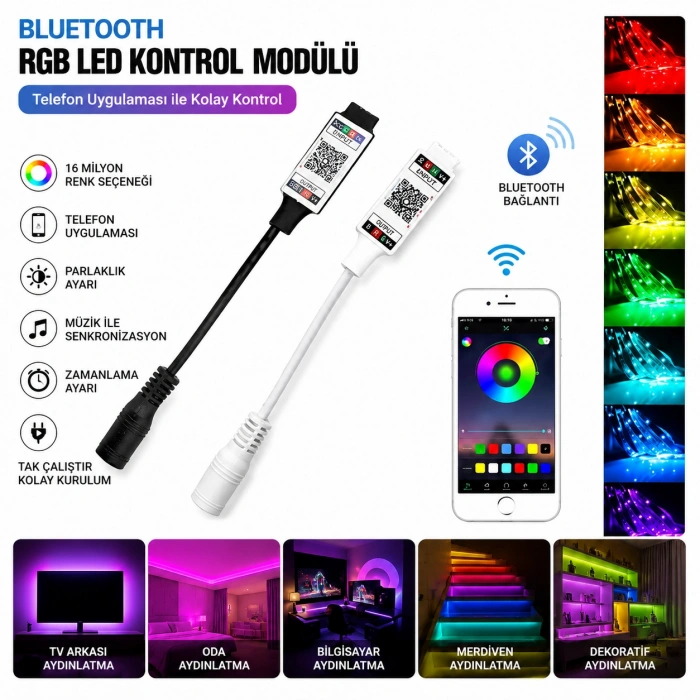 Toptan 12 Volt RGB Şerit LED Kontrol Modülü Telefon Uygulamalı Bluetooth Konturol