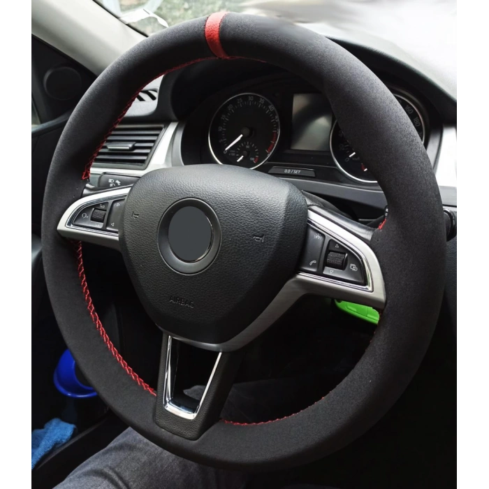 Toptan Alcantra/Nubuk Dİkme Direksiyon Kılıfı Yüzüklü Model Kutulu Ürün